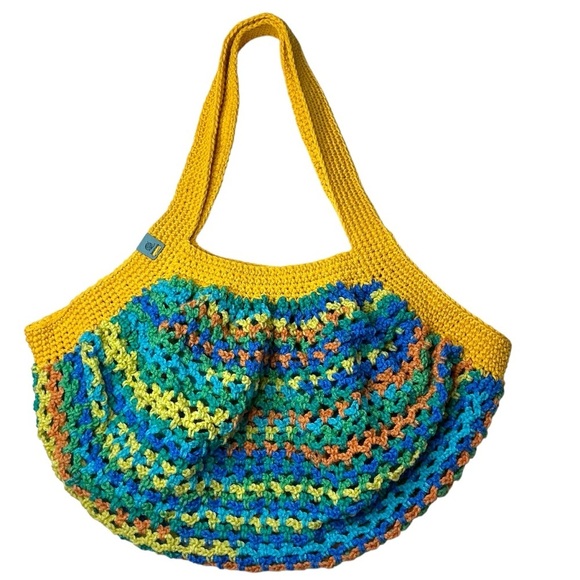 Large Crochet Mesh Market Bag Cotton and Acrylic Handcrafted Handmade Reusable - Picture 2 of 16